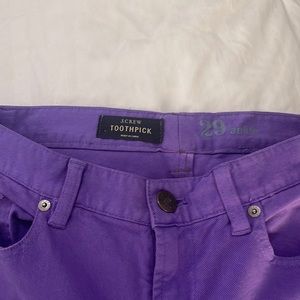J. Crew toothpick purple 29 ankle jeans. Flattering and in good condition.